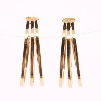 Vintage 9ct Hallmarked Yellow Gold Triple Band Hoop Earrings Italian Boxed Gift