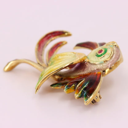 Vintage 14K Yellow Gold Enamel Tropical Fish Brooch Animal Pin Boxed Gift