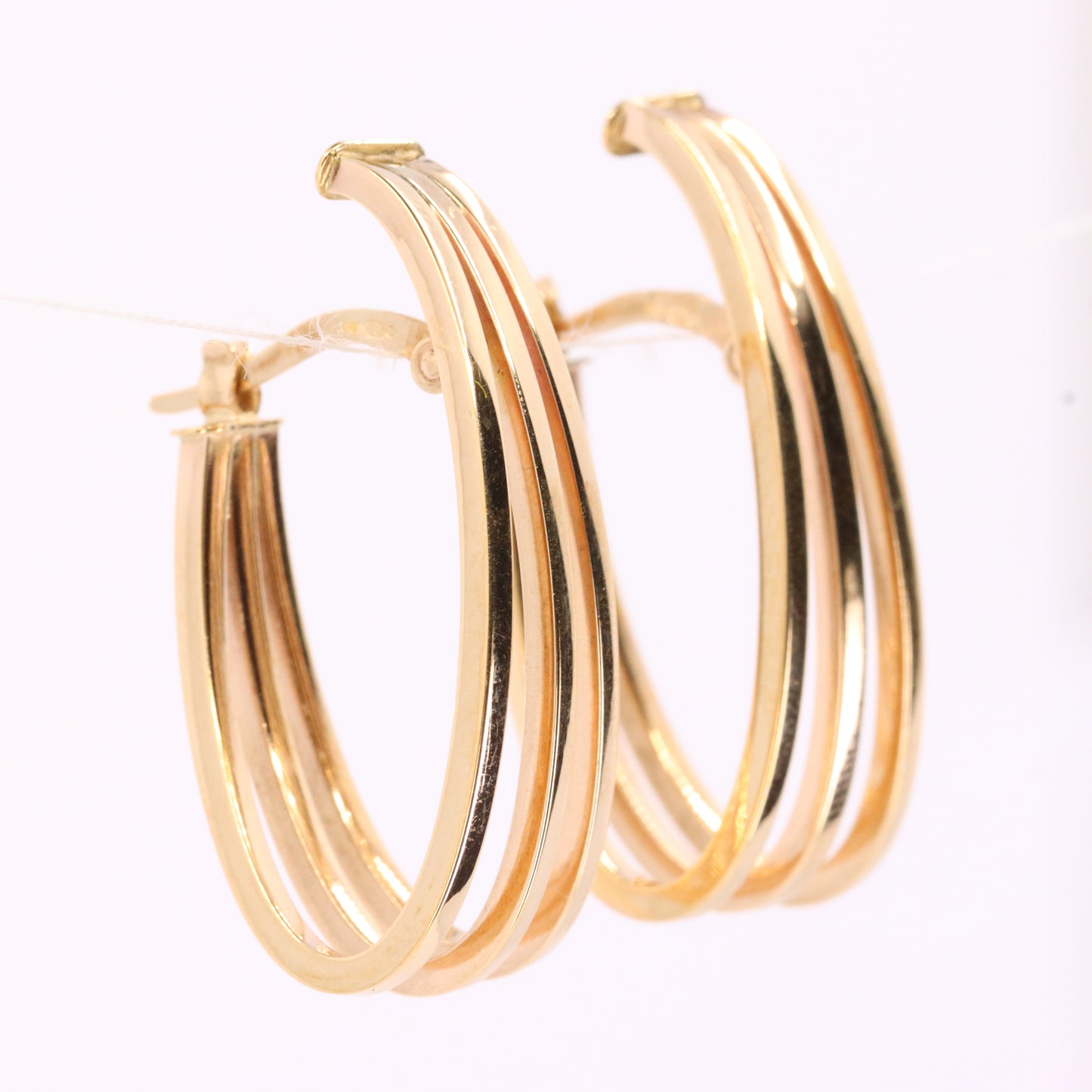 Vintage 9ct Hallmarked Yellow Gold Triple Band Hoop Earrings Italian Boxed Gift