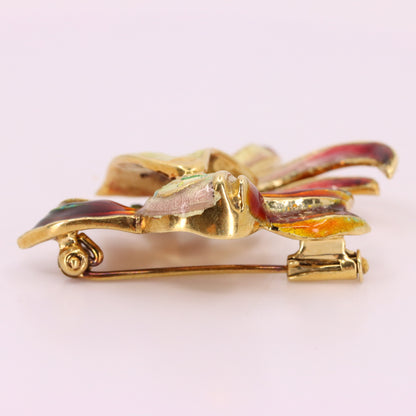 Vintage 14K Yellow Gold Enamel Tropical Fish Brooch Animal Pin Boxed Gift