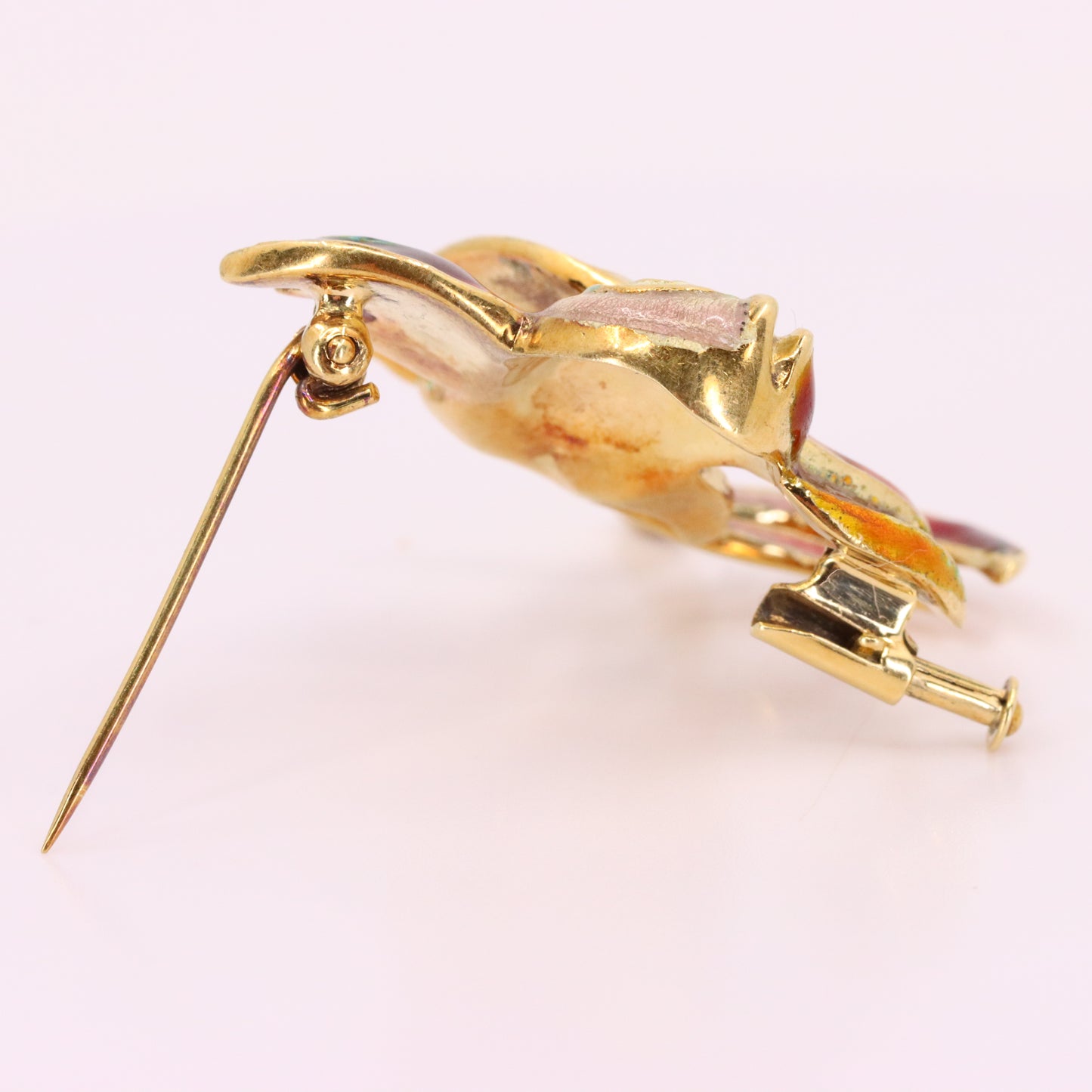 Vintage 14K Yellow Gold Enamel Tropical Fish Brooch Animal Pin Boxed Gift