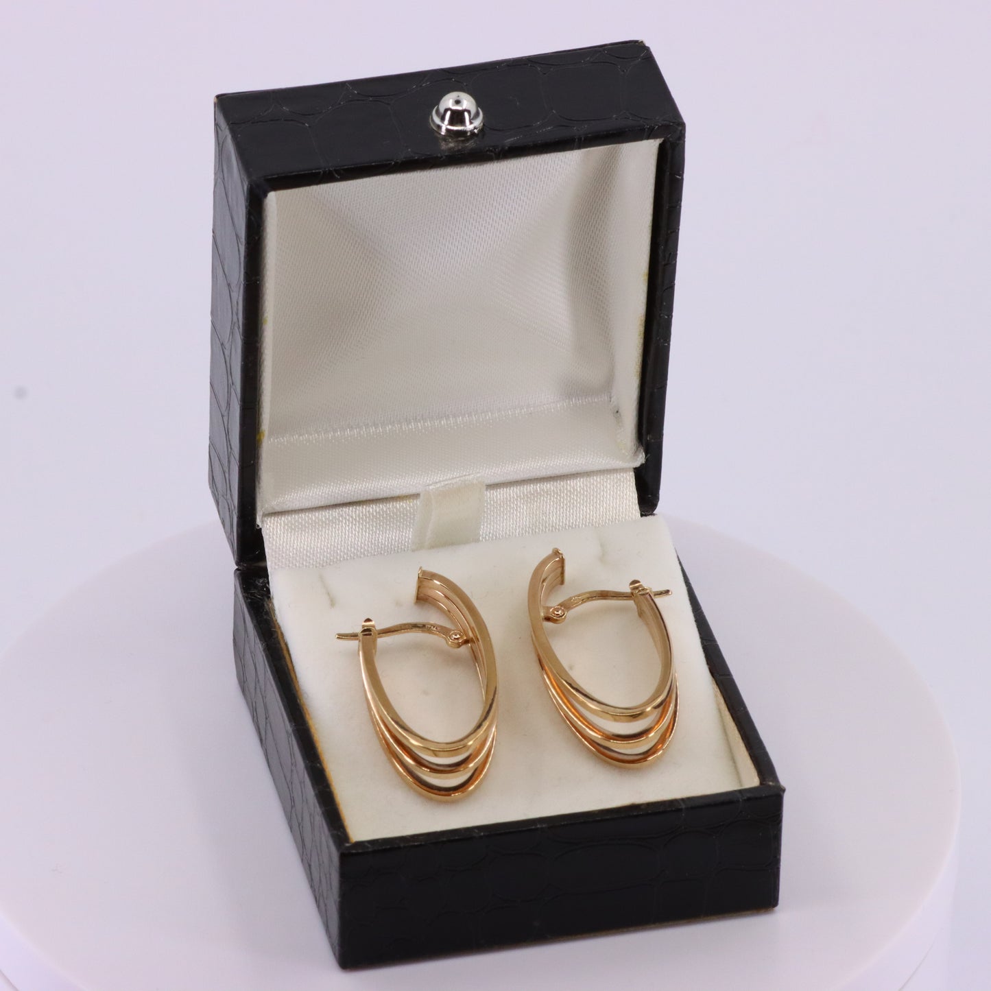 Vintage 9ct Hallmarked Yellow Gold Triple Band Hoop Earrings Italian Boxed Gift