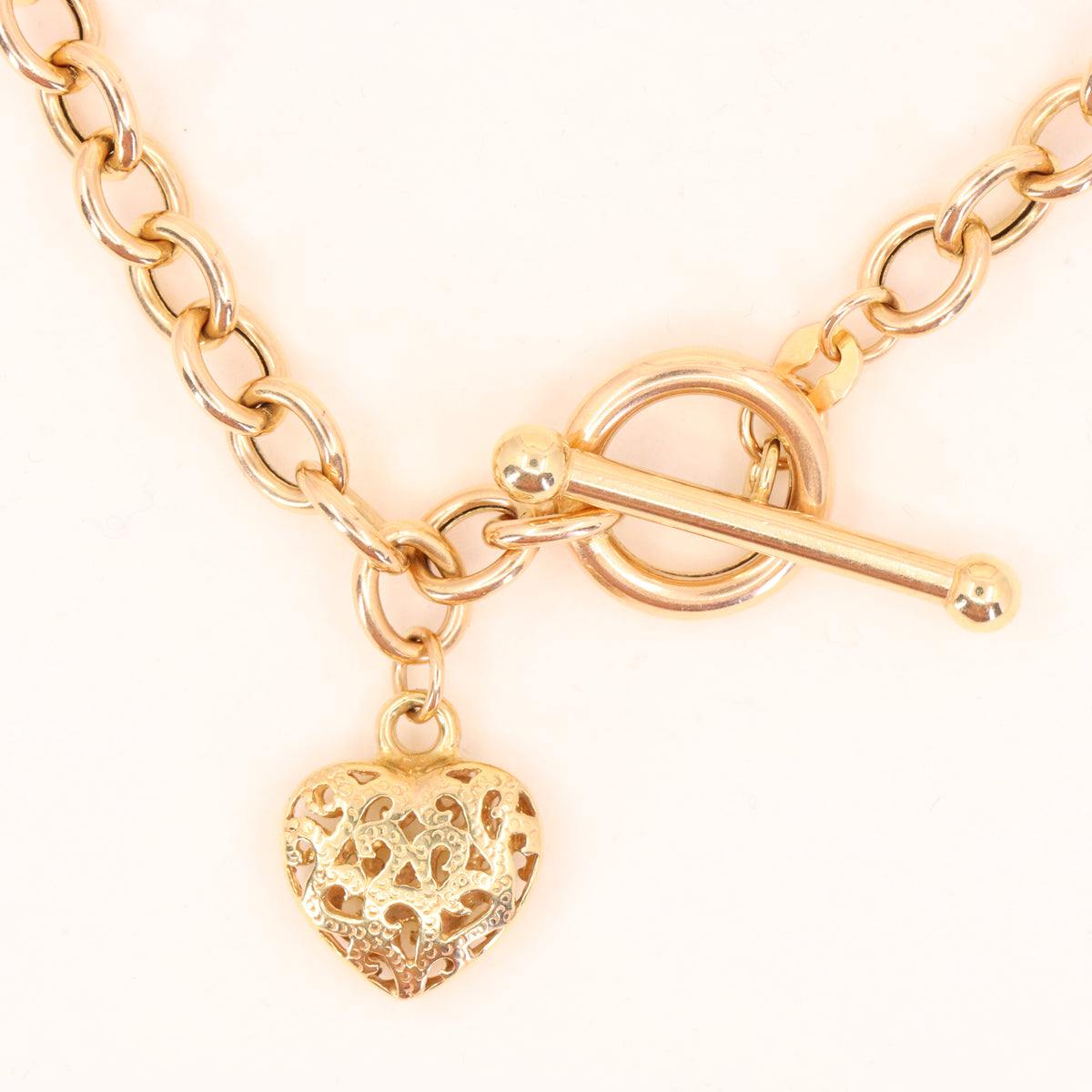 Vintage 9ct Hallmarked Yellow Gold T Bar Slider Heart Charm Belcher Chain Necklace Boxed Gift
