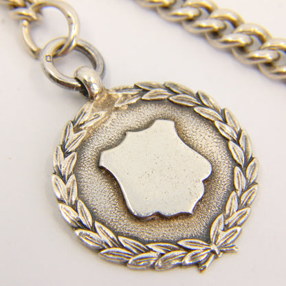 Antique Sterling Silver Albert Pocket Watch Guard Chain with Medal