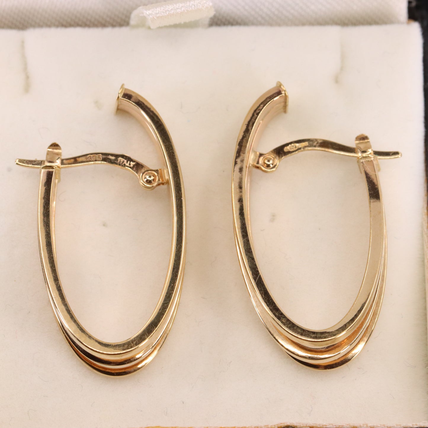 Vintage 9ct Hallmarked Yellow Gold Triple Band Hoop Earrings Italian Boxed Gift