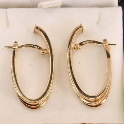 Vintage 9ct Hallmarked Yellow Gold Triple Band Hoop Earrings Italian Boxed Gift