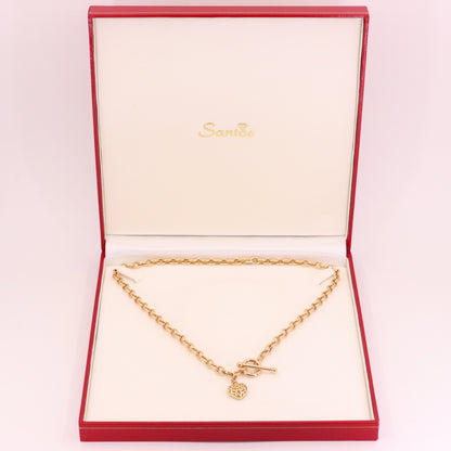 Vintage 9ct Hallmarked Yellow Gold T Bar Slider Heart Charm Belcher Chain Necklace Boxed Gift