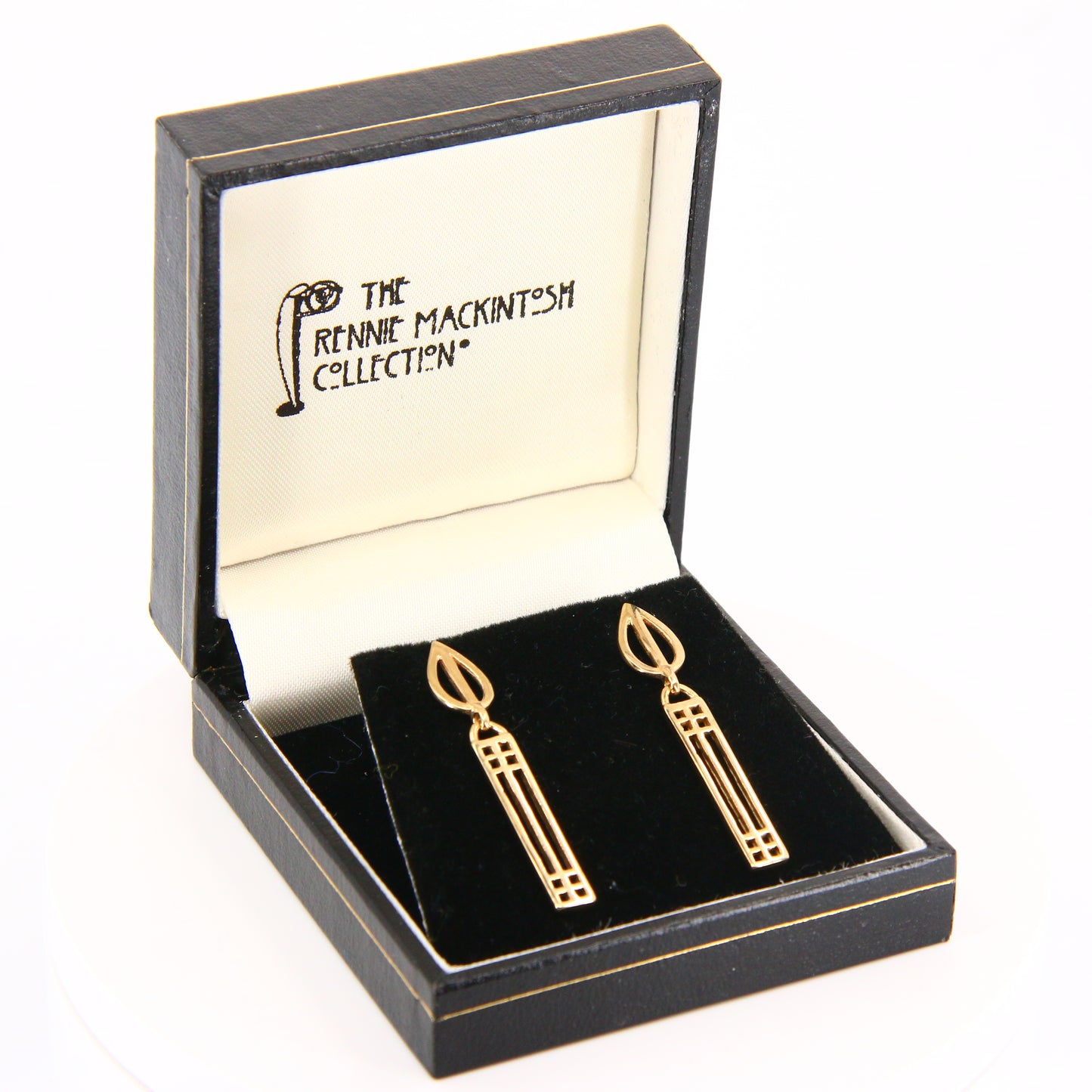 Vintage 9ct Charles Rennie Mackintosh Drop Earrings Hallmarked Yellow Gold Boxed