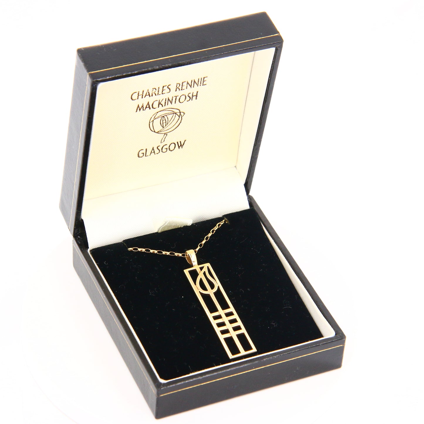 Vintage 9ct Charles Rennie Mackintosh Gold Pendant Necklace Hallmarked Boxed