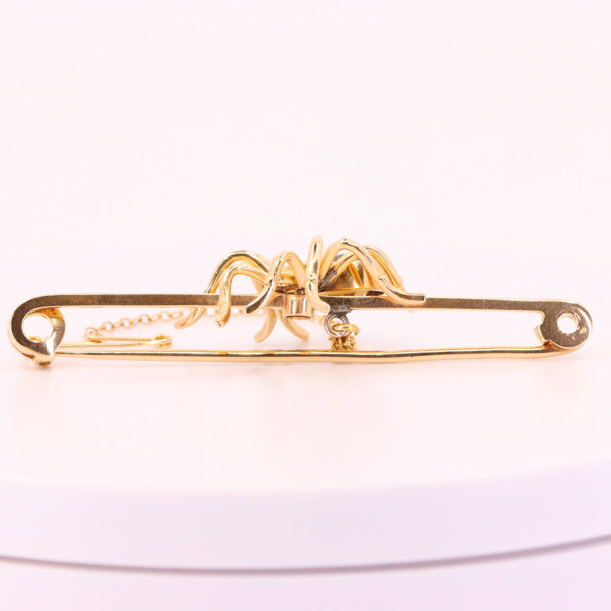 Antique 15ct Yellow Gold Sapphire Smoky Quartz Spider Brooch Safety Chain Boxed