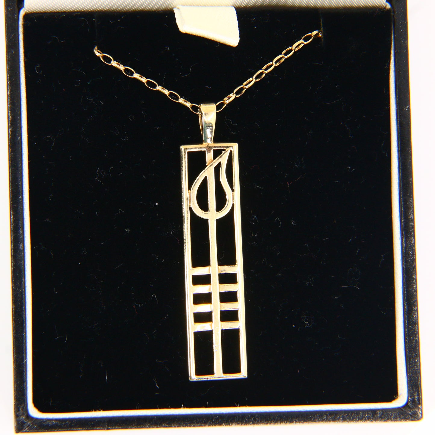 Vintage 9ct Charles Rennie Mackintosh Gold Pendant Necklace Hallmarked Boxed