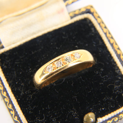 Antique 22ct Hallmarked Gold 4 Stone Diamond Wedding Band Ring Size L1/2 Boxed