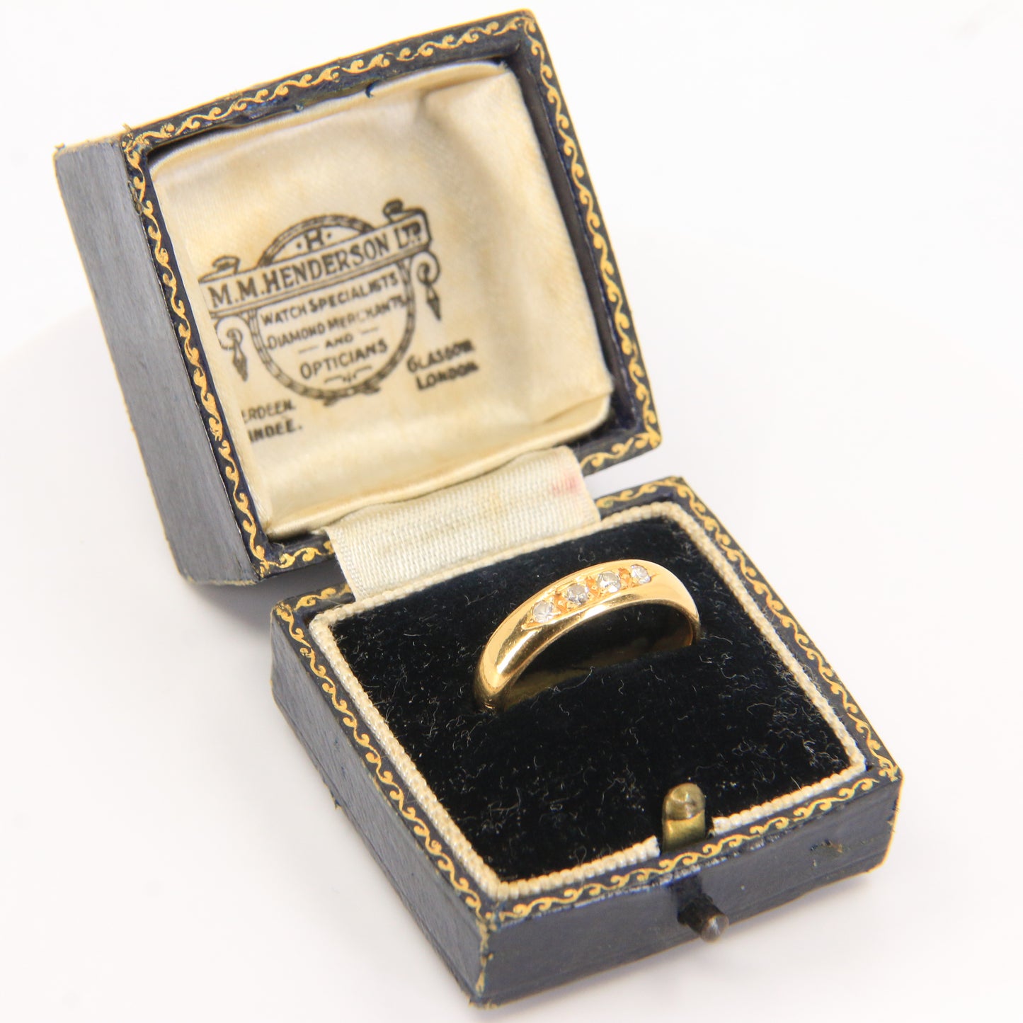 Antique 22ct Hallmarked Gold 4 Stone Diamond Wedding Band Ring Size L1/2 Boxed