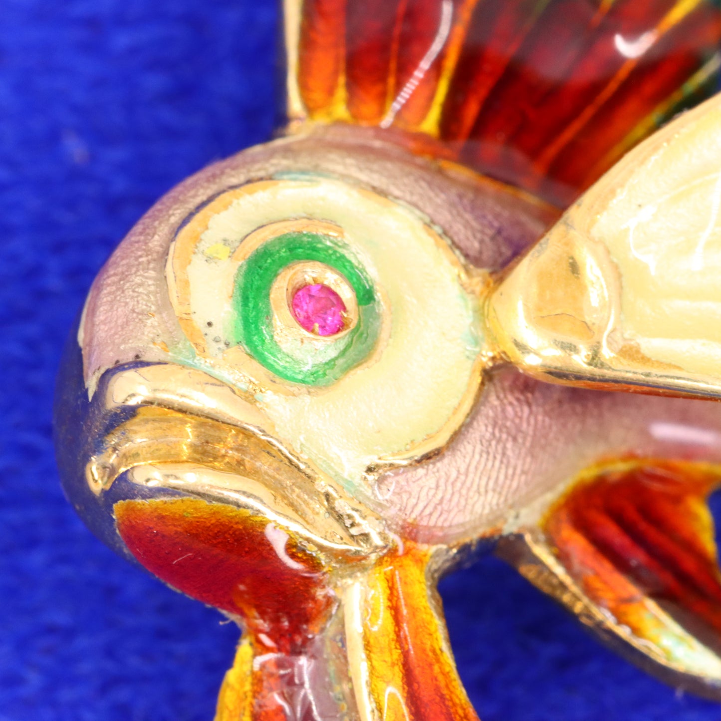 Vintage 14K Yellow Gold Enamel Tropical Fish Brooch Animal Pin Boxed Gift