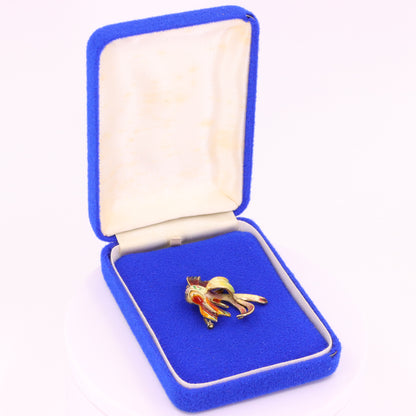 Vintage 14K Yellow Gold Enamel Tropical Fish Brooch Animal Pin Boxed Gift