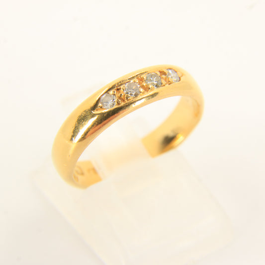 Antique 22ct Hallmarked Gold 4 Stone Diamond Wedding Band Ring Size L1/2 Boxed