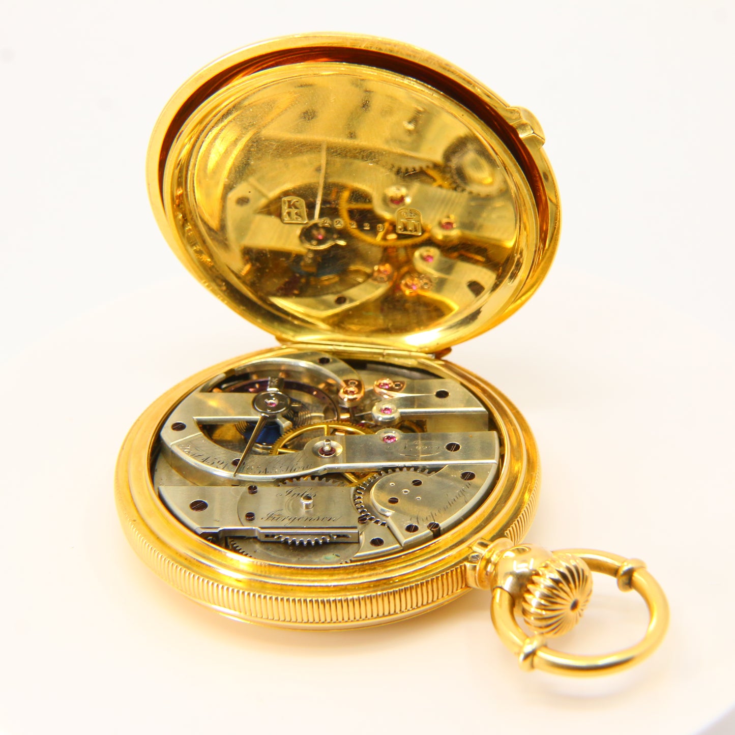 Antike 18-Karat-Volljäger-Taschenuhr von 1885, Jürgensen, Dänemark, verpackt, funktionsfähig