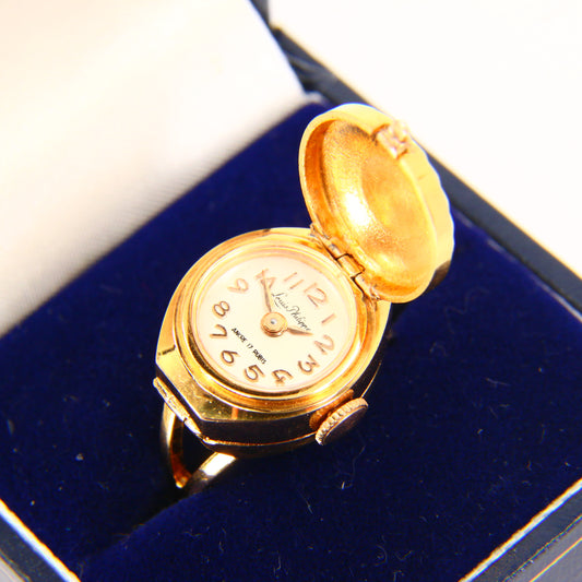 Vintage Gold Plated Watch Ring Louis Philippe Ancre 17 Rubis Boxed UK Size M