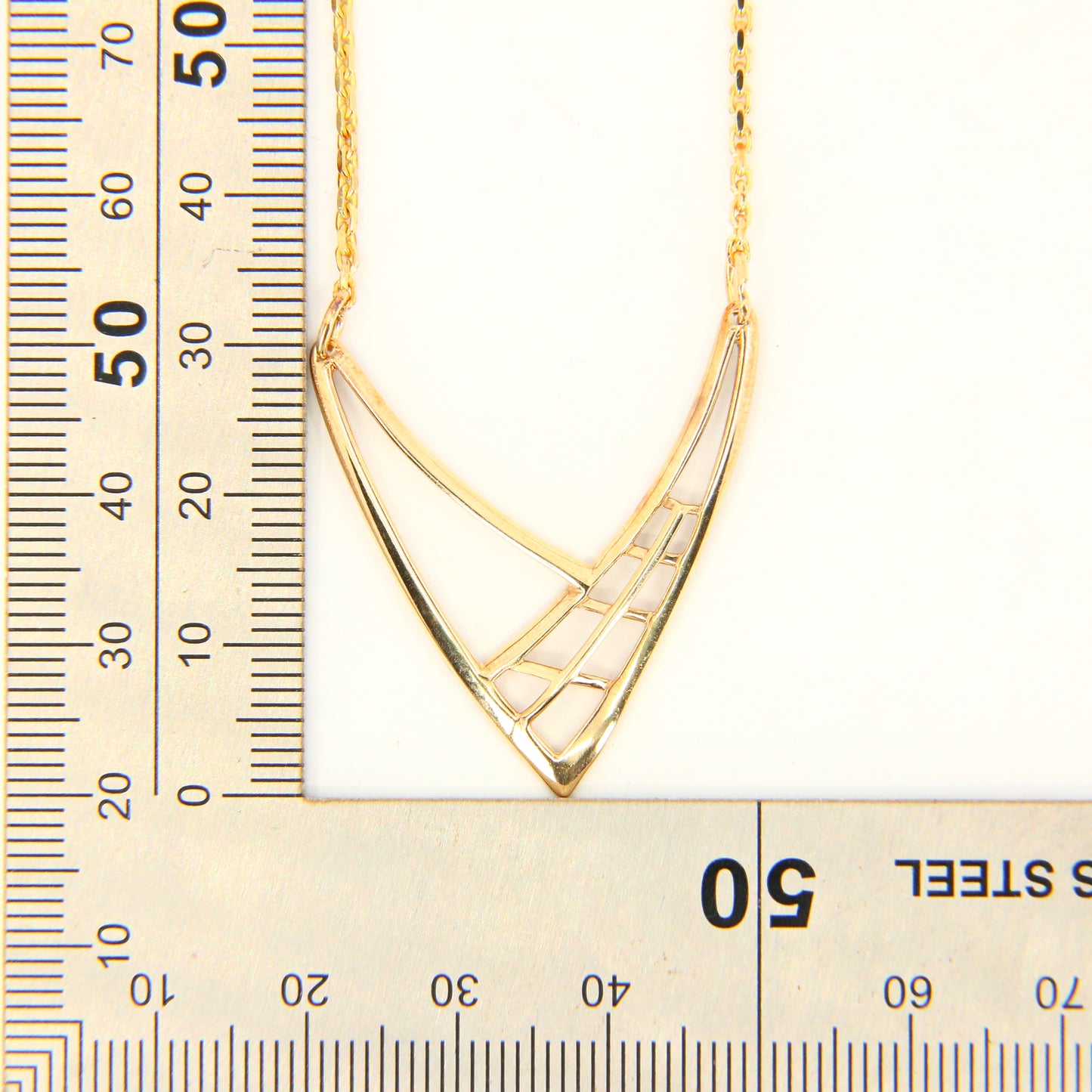 Vintage 9 Carat Gold Stylised Wishbone Pendant on 9ct Gold Chain Necklace