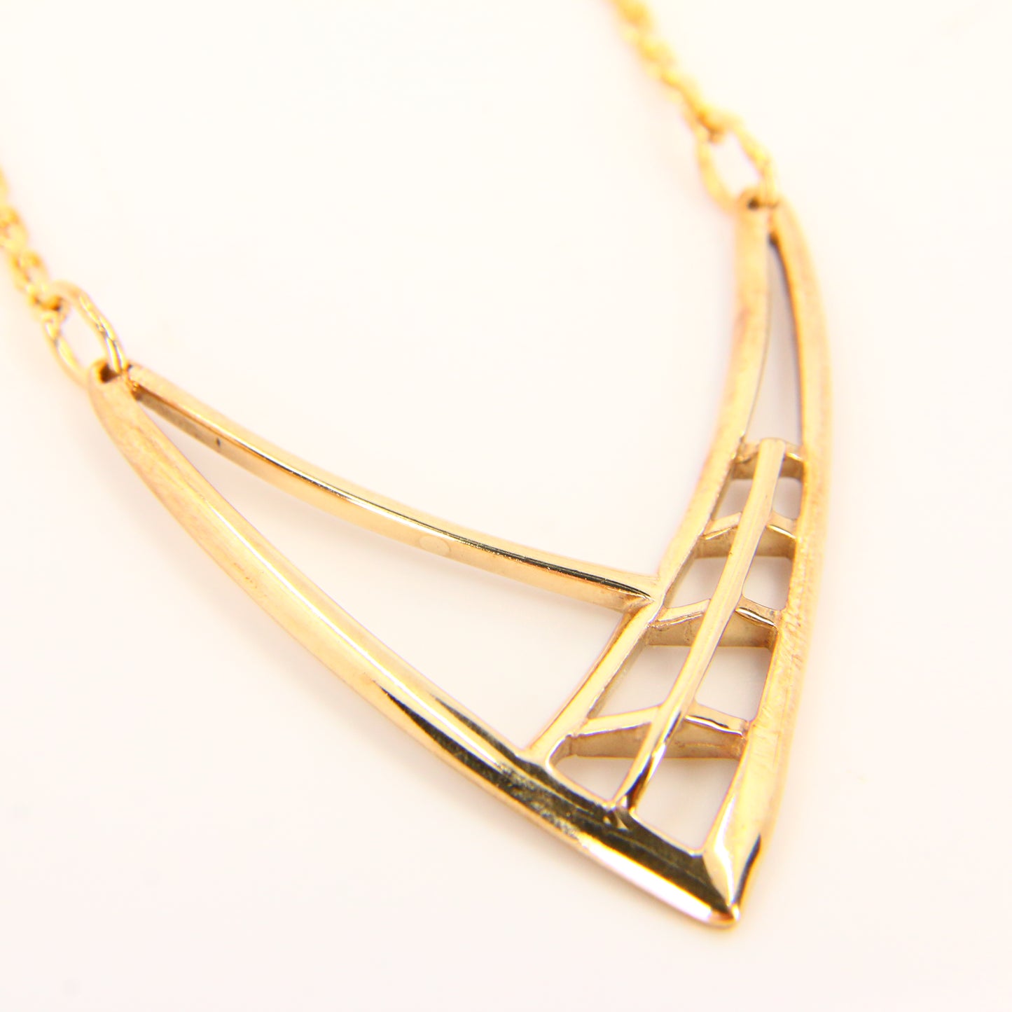 Vintage 9 Carat Gold Stylised Wishbone Pendant on 9ct Gold Chain Necklace