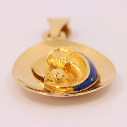 Vintage 18ct Yellow Gold Unoerre Virgin Mary Madonna Religious Pendant Italian
