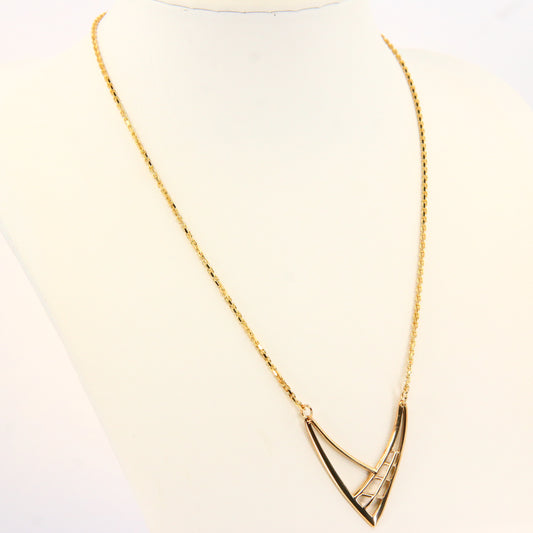 Vintage 9 Carat Gold Stylised Wishbone Pendant on 9ct Gold Chain Necklace