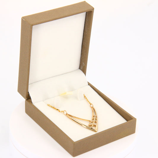 Vintage 9ct Gold Sheila Fleet Wishbone Pendant Necklace 16 Inch Chain Boxed