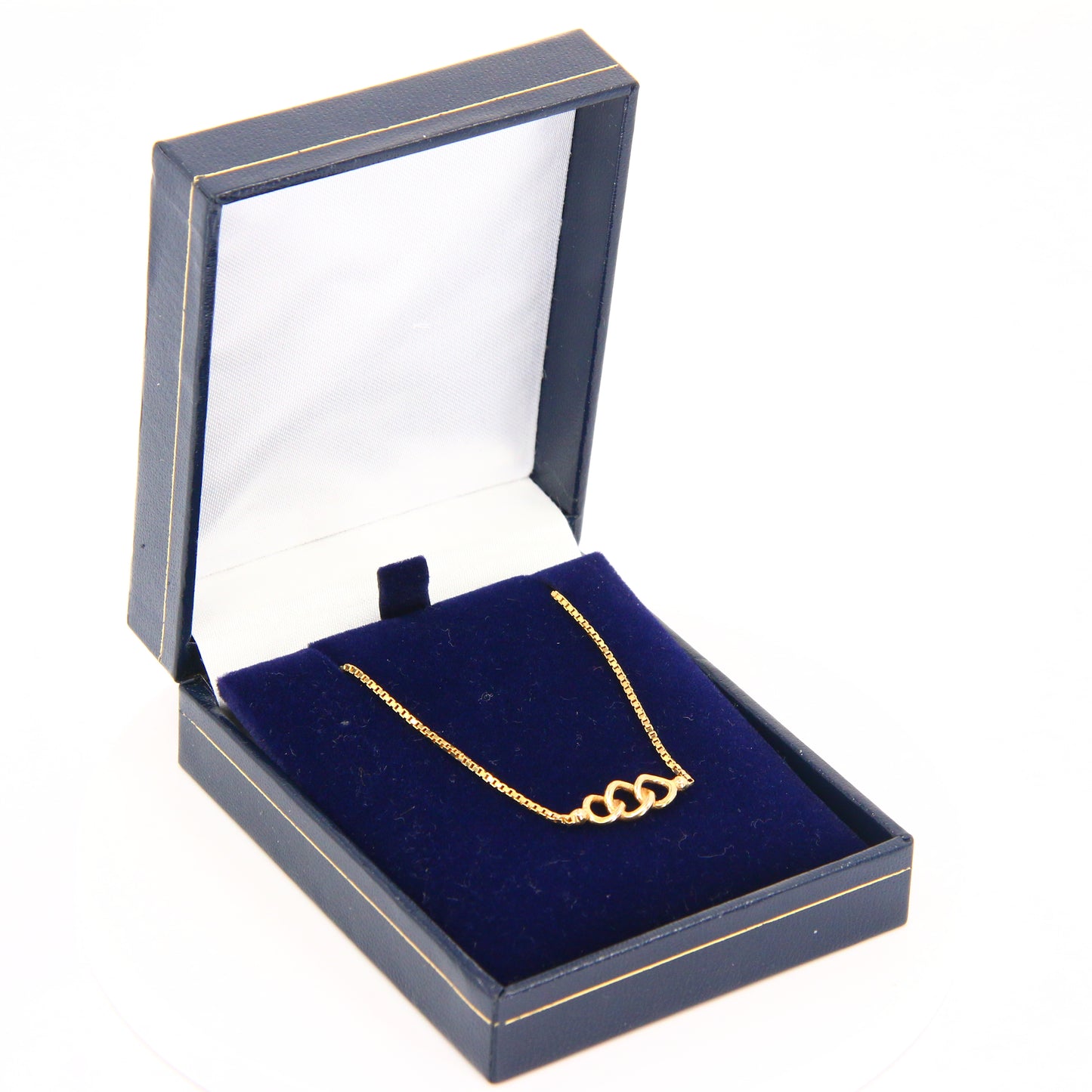 Vintage 9ct 16.5" Hoop Link Box Chain Necklace Hallmarked Yellow Gold Boxed