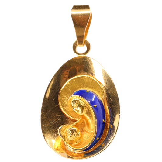 Vintage 18ct Yellow Gold Unoerre Virgin Mary Madonna Religious Pendant Italian