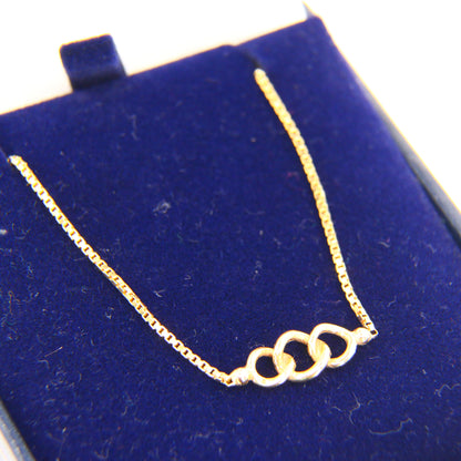 Vintage 9ct 16.5" Hoop Link Box Chain Necklace Hallmarked Yellow Gold Boxed