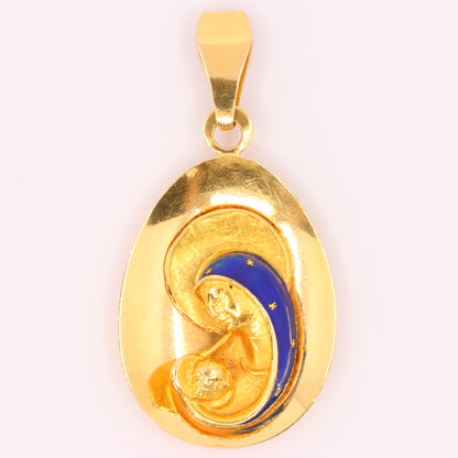 Vintage 18ct Yellow Gold Unoerre Virgin Mary Madonna Religious Pendant Italian