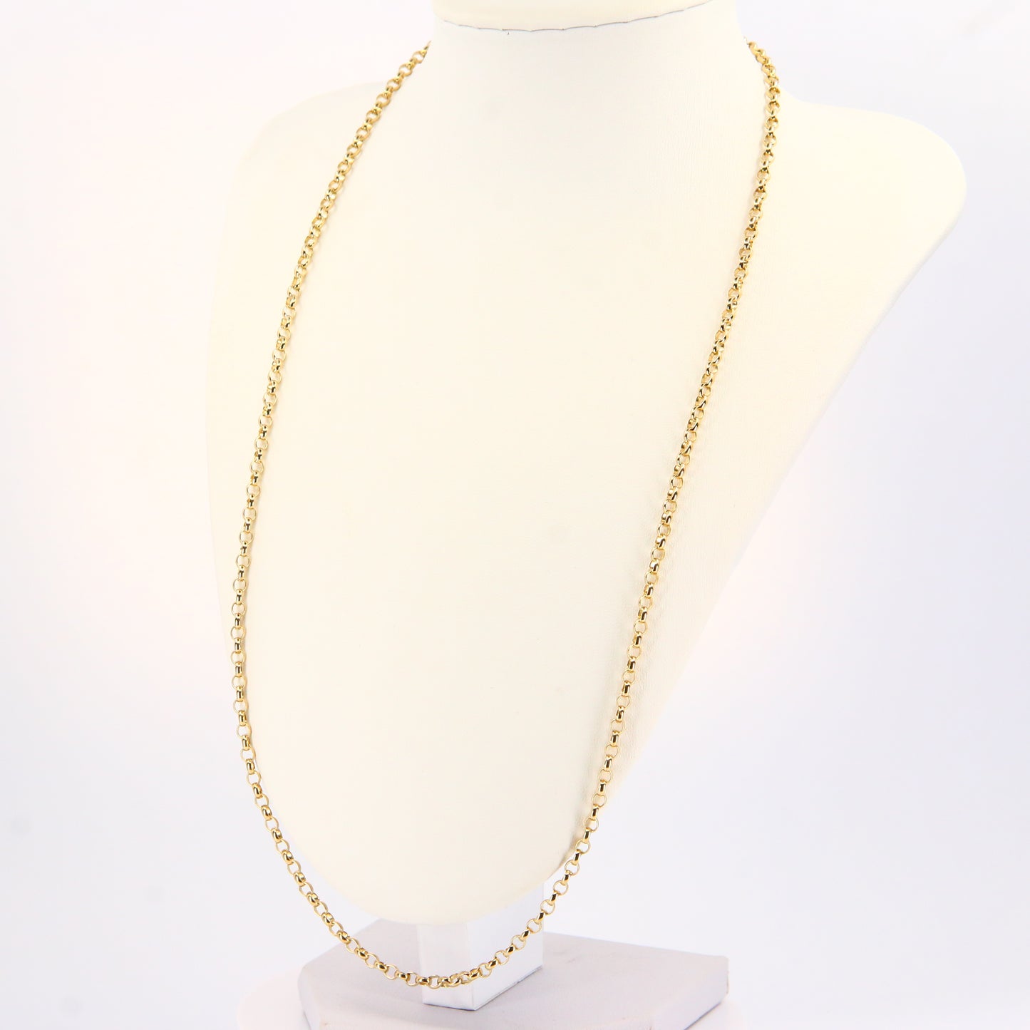 Vintage 9ct 24" Belcher Chain Cable Necklace Hallmarked Yellow Gold Boxed Gift