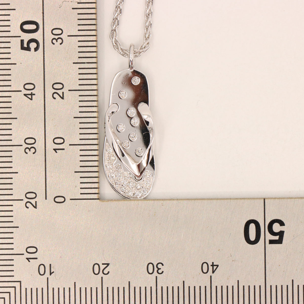 Vintage 18ct Hallmarked White Gold 18 inch Jean Marc Garel Diamond Flip Flop Pendant Necklace