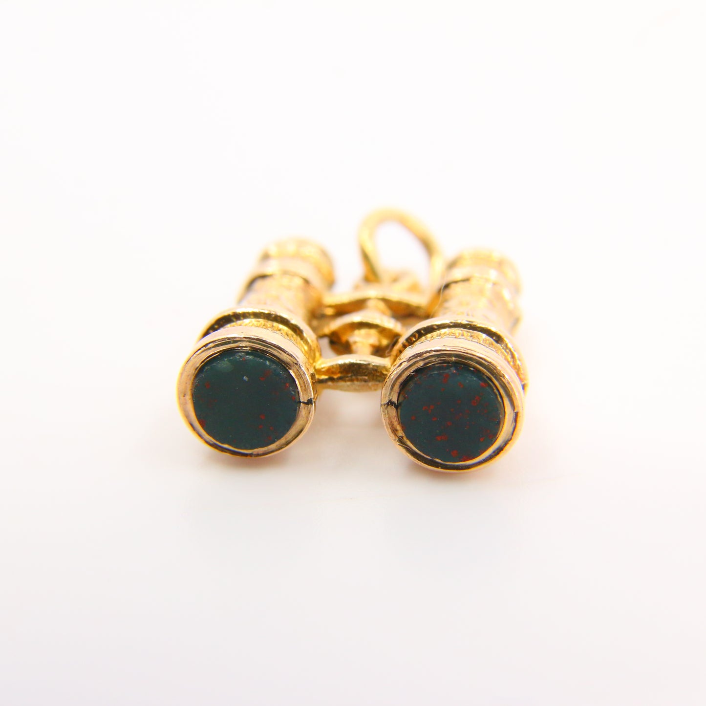 Vintage 9ct Miniature Binoculars Charm Bloodstone Medal Pendant Yellow Gold