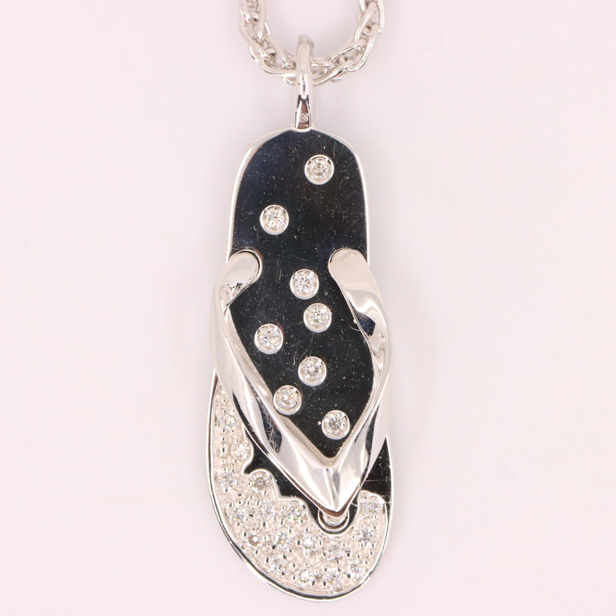 Vintage 18ct Hallmarked White Gold 18 inch Jean Marc Garel Diamond Flip Flop Pendant Necklace