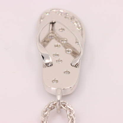 Vintage 18ct Hallmarked White Gold 18 inch Jean Marc Garel Diamond Flip Flop Pendant Necklace