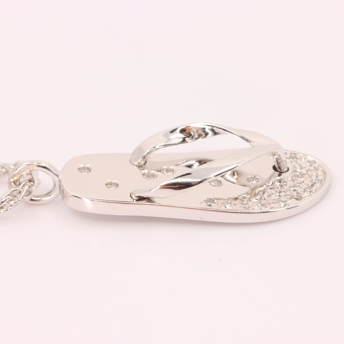 Vintage 18ct Hallmarked White Gold 18 inch Jean Marc Garel Diamond Flip Flop Pendant Necklace