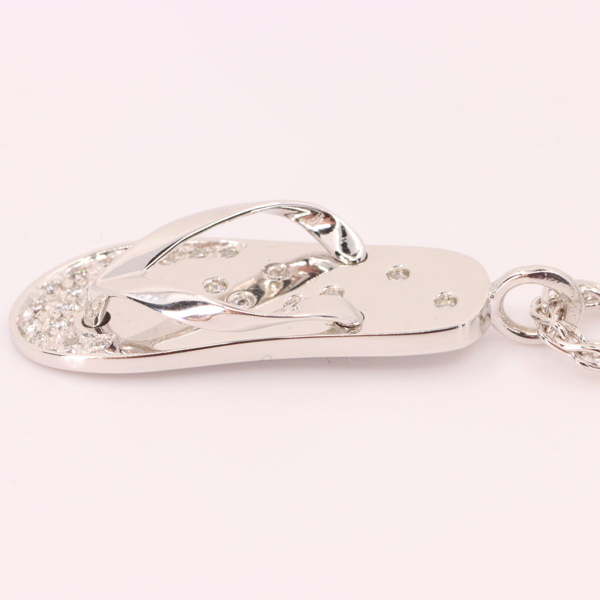 Vintage 18ct Hallmarked White Gold 18 inch Jean Marc Garel Diamond Flip Flop Pendant Necklace