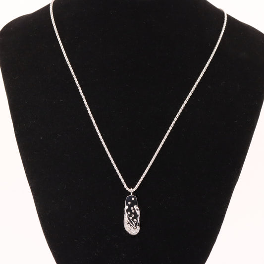 Vintage 18ct Hallmarked White Gold 18 inch Jean Marc Garel Diamond Flip Flop Pendant Necklace
