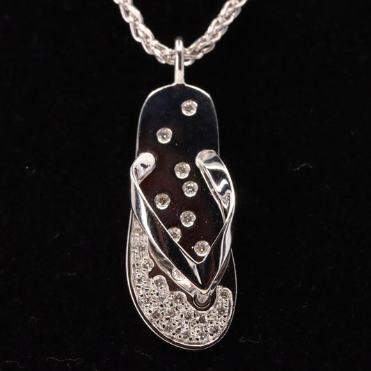 Vintage 18ct Hallmarked White Gold 18 inch Jean Marc Garel Diamond Flip Flop Pendant Necklace