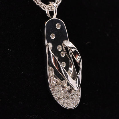 Vintage 18ct Hallmarked White Gold 18 inch Jean Marc Garel Diamond Flip Flop Pendant Necklace