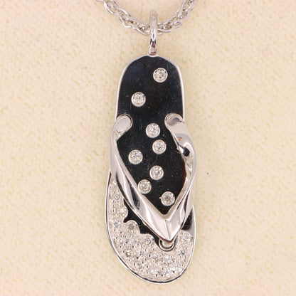 Vintage 18ct Hallmarked White Gold 18 inch Jean Marc Garel Diamond Flip Flop Pendant Necklace