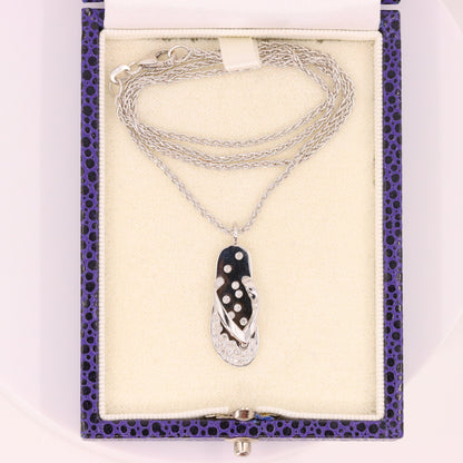 Vintage 18ct Hallmarked White Gold 18 inch Jean Marc Garel Diamond Flip Flop Pendant Necklace