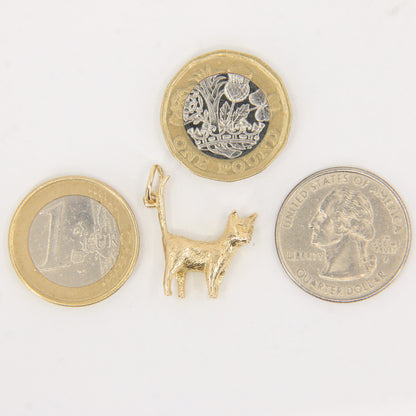 Vintage 9ct Hallmarked Cat Charm Pendant Yellow Gold Long Tailed Feline Gift