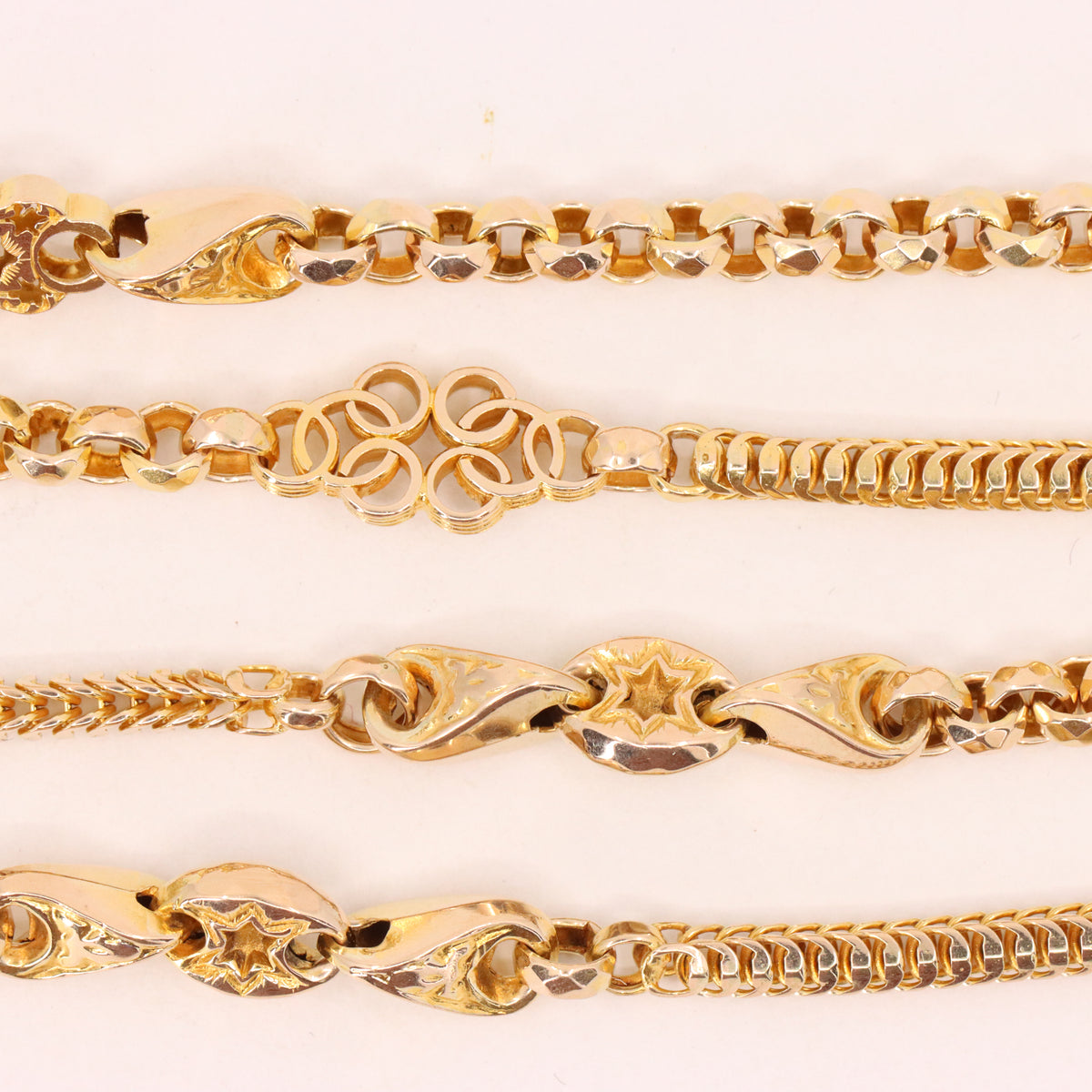 Antique 9ct Yellow Gold 64 Inch Muff Guard Chain Necklace Fancy Link Boxed Gift