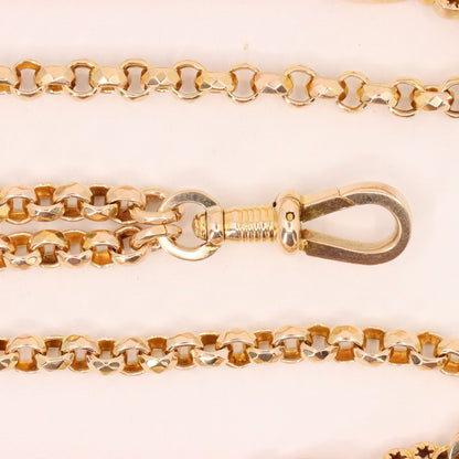 Antique 9ct Yellow Gold 64 Inch Muff Guard Chain Necklace Fancy Link Boxed Gift