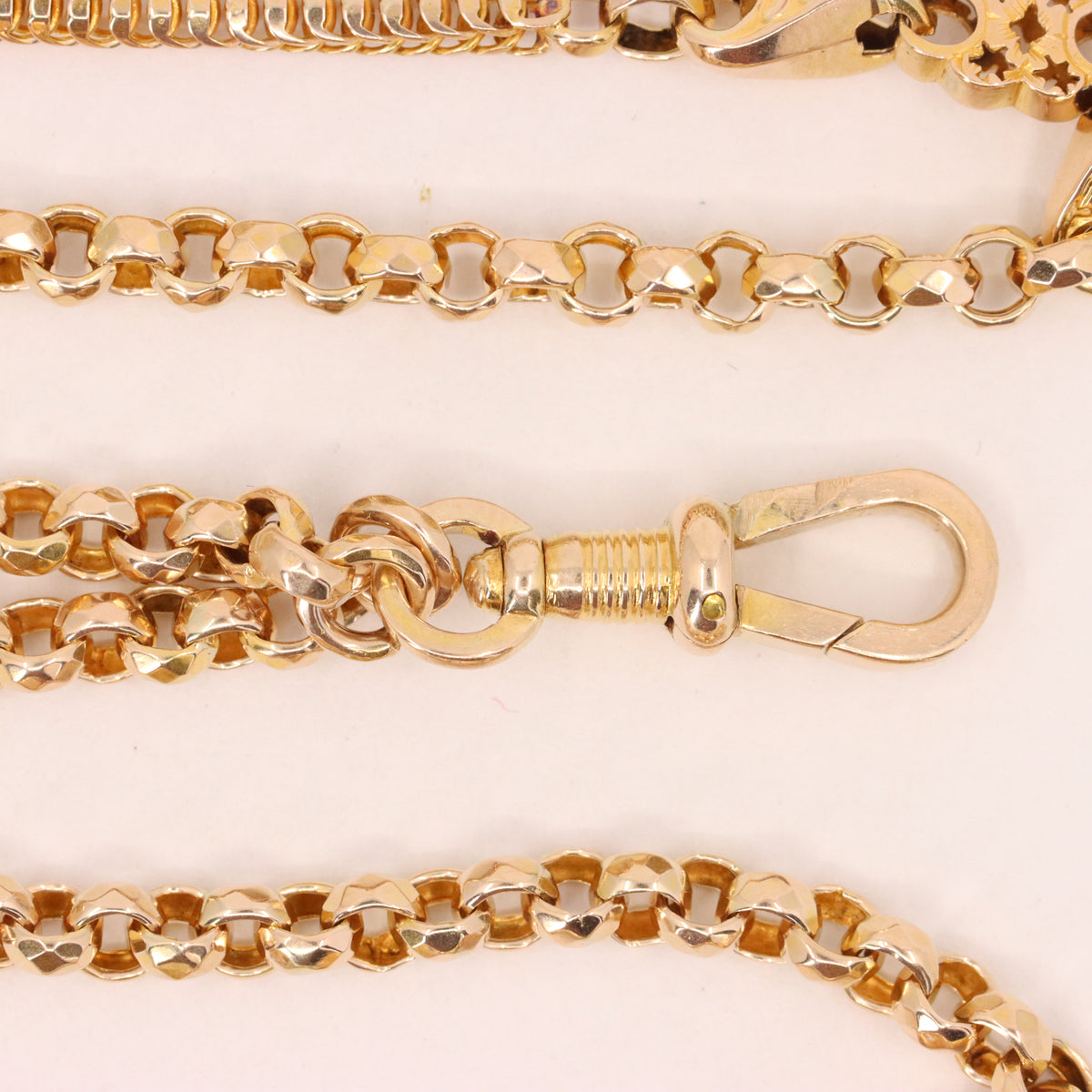Antique 9ct Yellow Gold 64 Inch Muff Guard Chain Necklace Fancy Link Boxed Gift