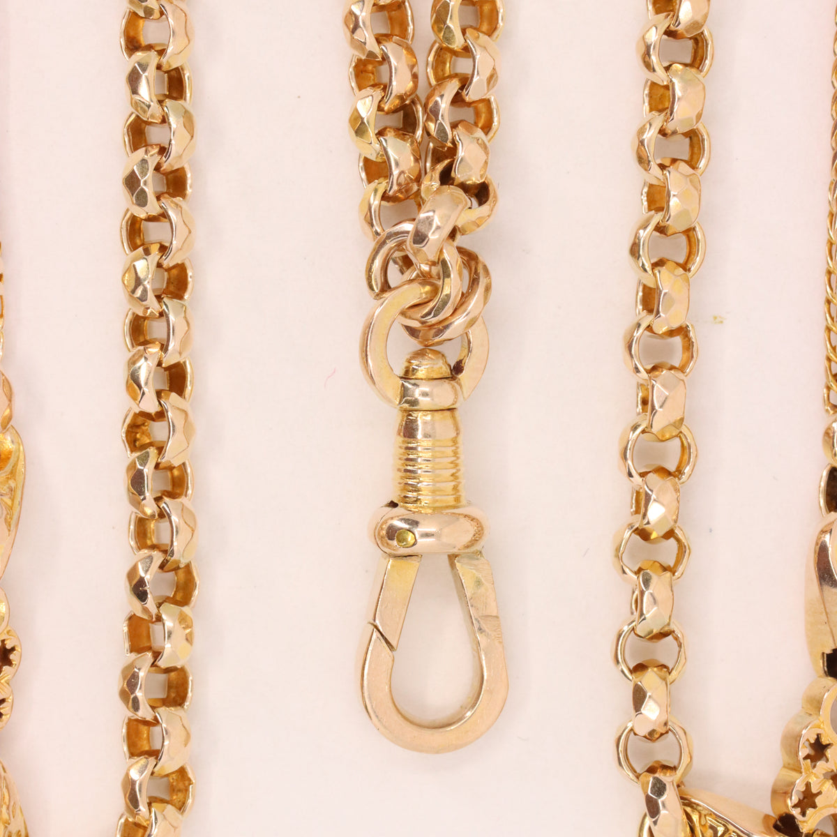 Antique 9ct Yellow Gold 64 Inch Muff Guard Chain Necklace Fancy Link Boxed Gift