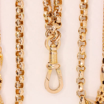 Antique 9ct Yellow Gold 64 Inch Muff Guard Chain Necklace Fancy Link Boxed Gift