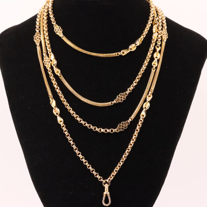 Antique 9ct Yellow Gold 64 Inch Muff Guard Chain Necklace Fancy Link Boxed Gift